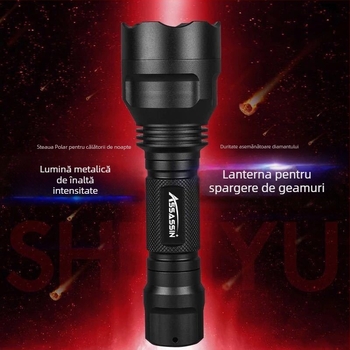 Lanternă LED C8 T6, reîncărcabilă, corp din aliaj de aluminiu, baterie 18650, rază 200–500 m