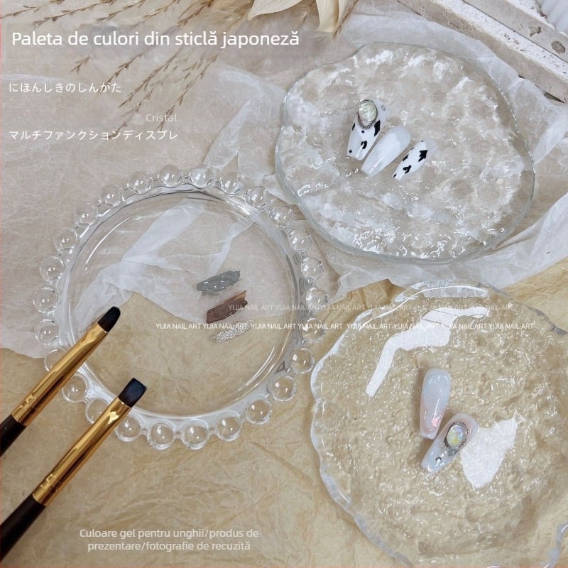 Unelte pentru unghii: lorossi paletă de culori din sticlă cristal cu suport pentru stilou perlă pentru gel, placă de amestec din sticlă, recuzită fotografică