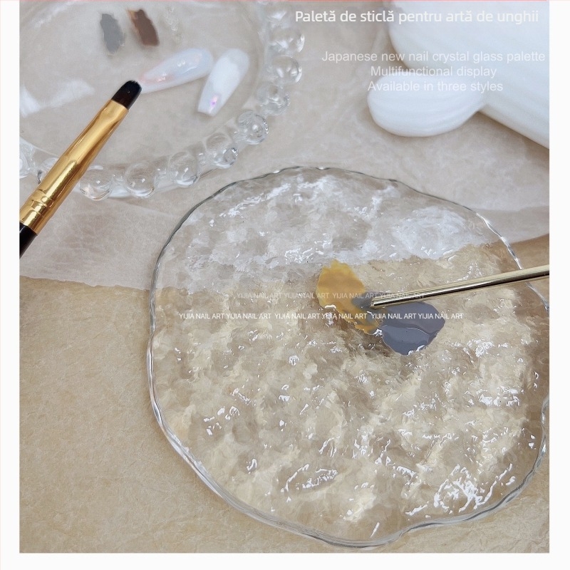 Unelte pentru unghii: lorossi paletă de culori din sticlă cristal cu suport pentru stilou perlă pentru gel, placă de amestec din sticlă, recuzită fotografică