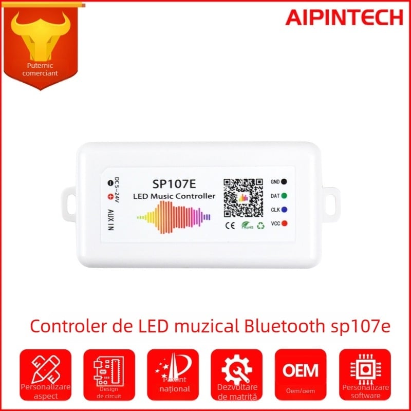 Controler LED SP107E Symphony pentru bandă WS2811, control Bluetooth APP, reglare intensitate, 1024 puncte IC, DC5-24V