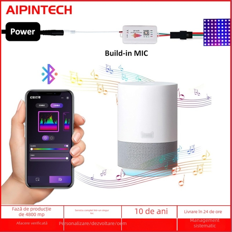 Controler LED SP107E Symphony pentru bandă WS2811, control Bluetooth APP, reglare intensitate, 1024 puncte IC, DC5-24V