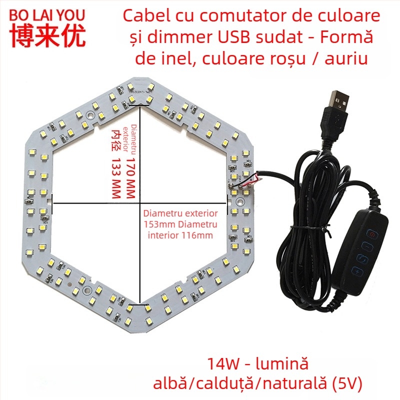 Lampa LED USB pentru birou cu reglaj de intensitate, alimentare 5V USB, întrerupător cu buton, abajur din aluminiu, suport metalic