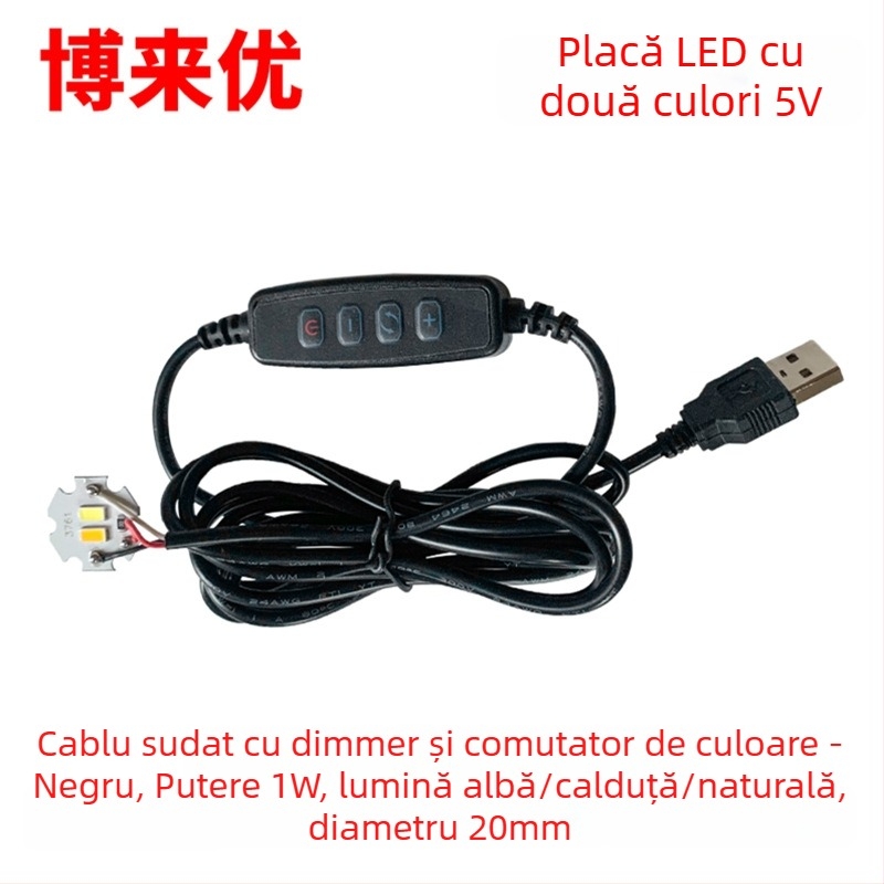 Lampa LED USB pentru birou cu reglaj de intensitate, alimentare 5V USB, întrerupător cu buton, abajur din aluminiu, suport metalic