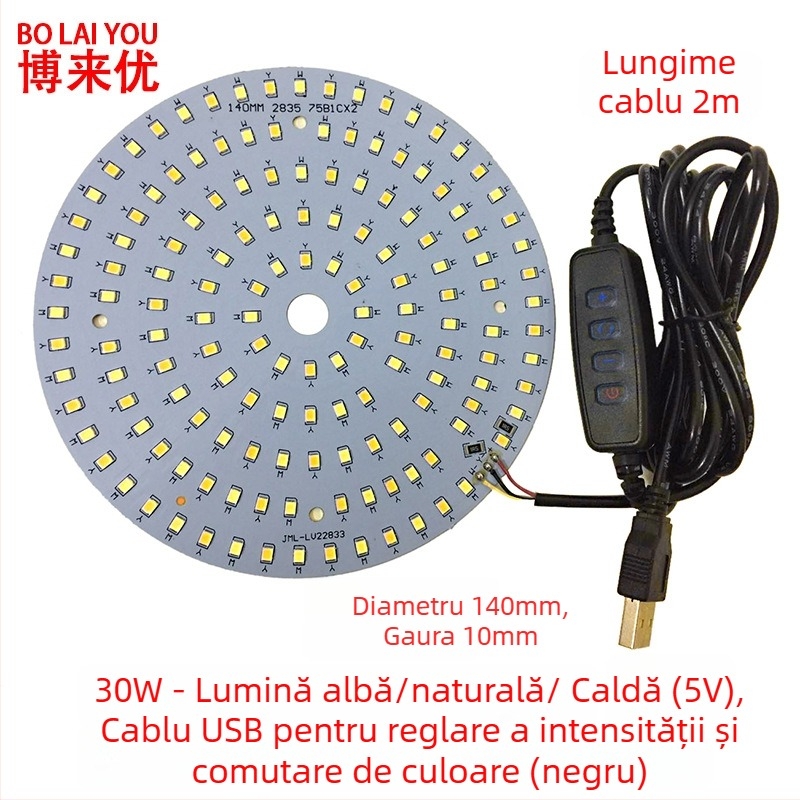 Lampa LED USB pentru birou cu reglaj de intensitate, alimentare 5V USB, întrerupător cu buton, abajur din aluminiu, suport metalic