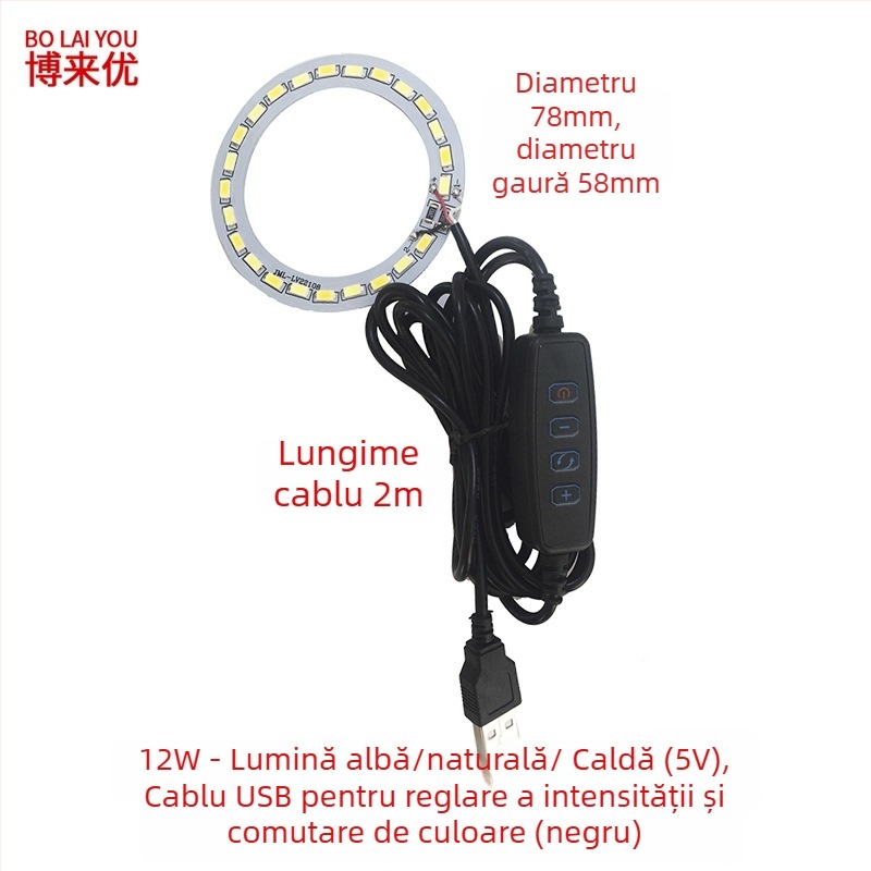 Lampa LED USB pentru birou cu reglaj de intensitate, alimentare 5V USB, întrerupător cu buton, abajur din aluminiu, suport metalic