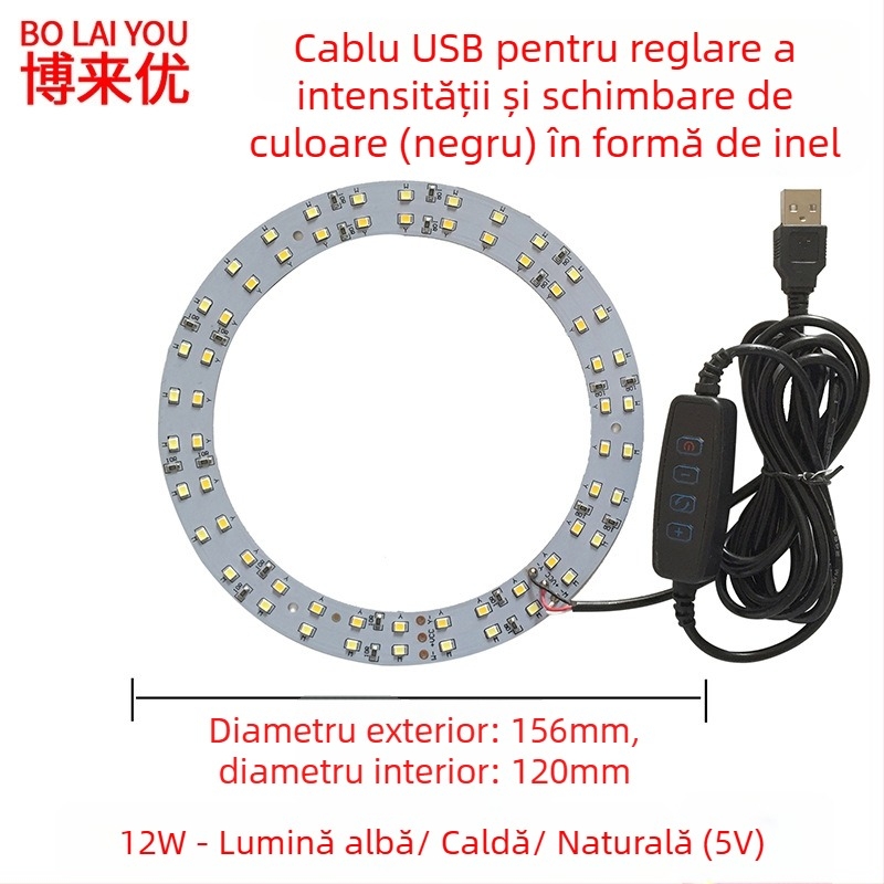 Lampa LED USB pentru birou cu reglaj de intensitate, alimentare 5V USB, întrerupător cu buton, abajur din aluminiu, suport metalic