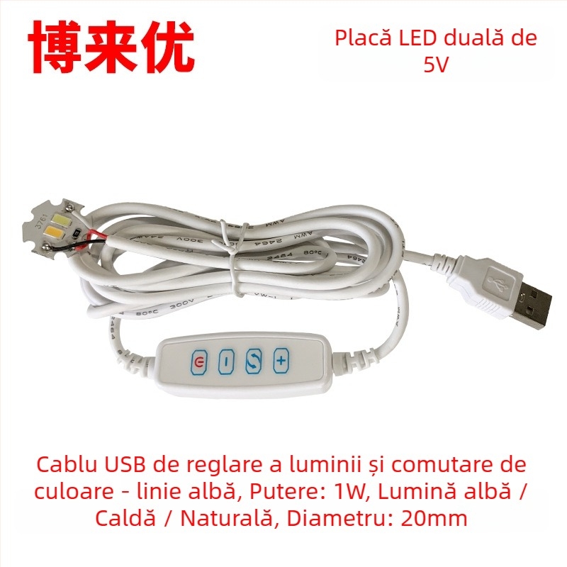 Lampa LED USB pentru birou cu reglaj de intensitate, alimentare 5V USB, întrerupător cu buton, abajur din aluminiu, suport metalic