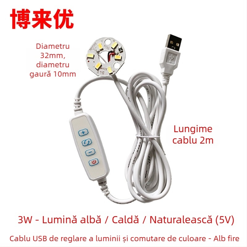 Lampa LED USB pentru birou cu reglaj de intensitate, alimentare 5V USB, întrerupător cu buton, abajur din aluminiu, suport metalic