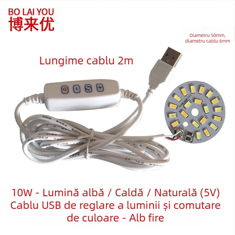 Lampa LED USB pentru birou cu reglaj de intensitate, alimentare 5V USB, întrerupător cu buton, abajur din aluminiu, suport metalic