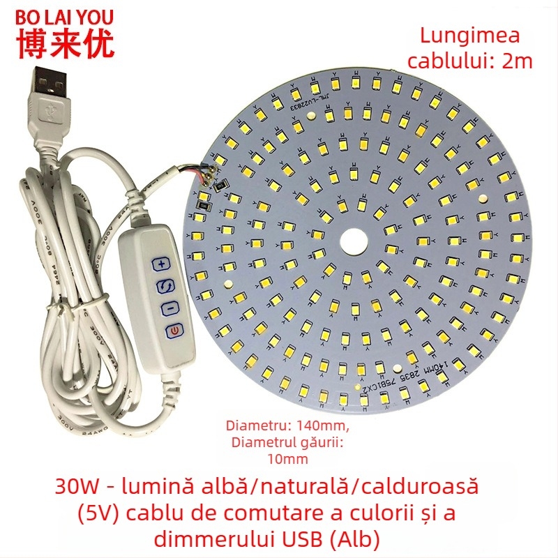 Lampa LED USB pentru birou cu reglaj de intensitate, alimentare 5V USB, întrerupător cu buton, abajur din aluminiu, suport metalic