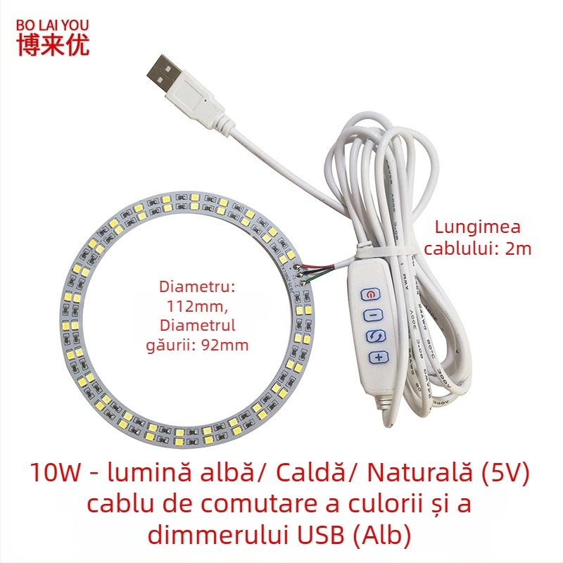 Lampa LED USB pentru birou cu reglaj de intensitate, alimentare 5V USB, întrerupător cu buton, abajur din aluminiu, suport metalic