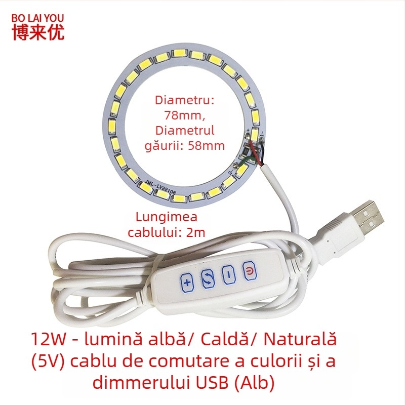 Lampa LED USB pentru birou cu reglaj de intensitate, alimentare 5V USB, întrerupător cu buton, abajur din aluminiu, suport metalic