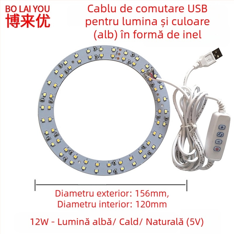 Lampa LED USB pentru birou cu reglaj de intensitate, alimentare 5V USB, întrerupător cu buton, abajur din aluminiu, suport metalic