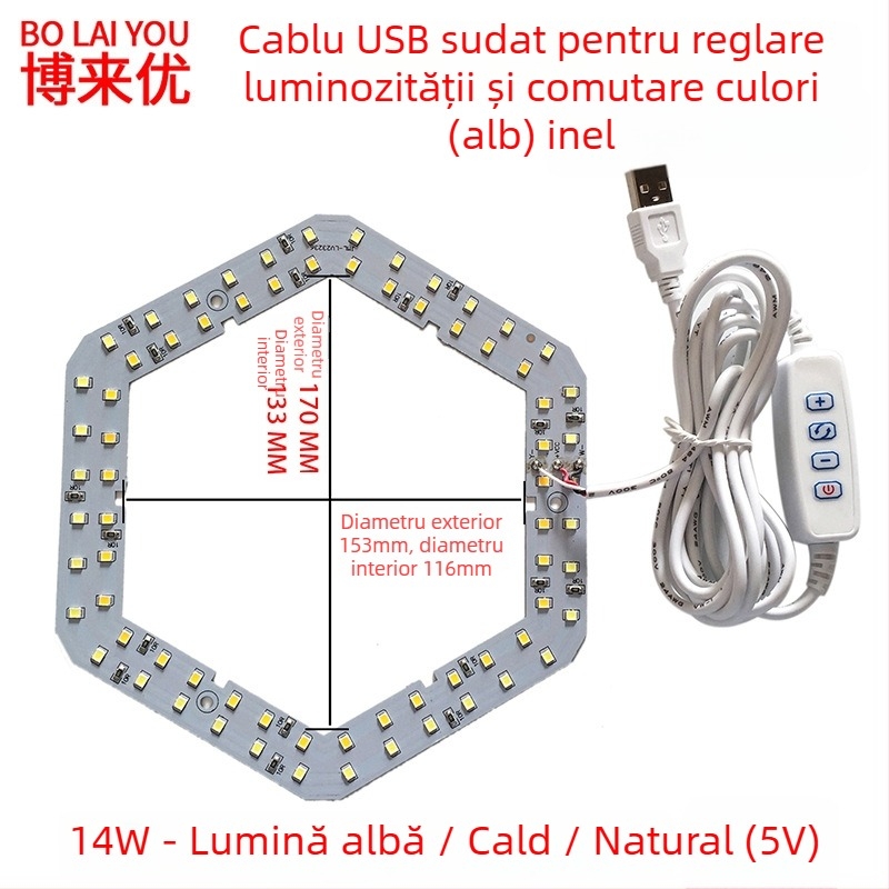 Lampa LED USB pentru birou cu reglaj de intensitate, alimentare 5V USB, întrerupător cu buton, abajur din aluminiu, suport metalic