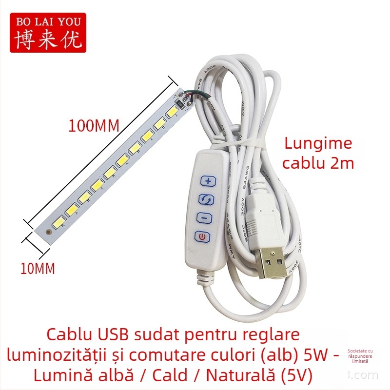 Lampa LED USB pentru birou cu reglaj de intensitate, alimentare 5V USB, întrerupător cu buton, abajur din aluminiu, suport metalic