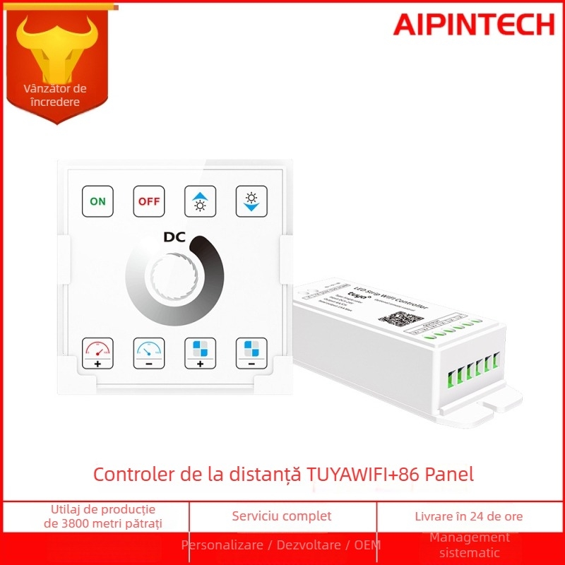 Controler LED de dimming TY-13-1CH cu telecomandă 2.4G+WiFi, alimentare 5-24V, reglaj luminozitate 10-100%, 1 canal