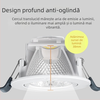 Spot LED încastrat pentru tavan, design anti-strălucire, 220V, control prin întrerupător de perete, carcasă PVC, CRI 70–79