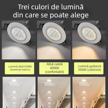 Spot LED încastrat pentru tavan, design anti-strălucire, 220V, control prin întrerupător de perete, carcasă PVC, CRI 70–79