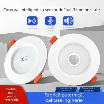 Downlight LED încorporat cu senzor radar de mișcare, instalare ascunsă, control inteligent, 6–10W, 220V