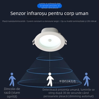 Downlight LED încorporat cu senzor radar de mișcare, instalare ascunsă, control inteligent, 6–10W, 220V