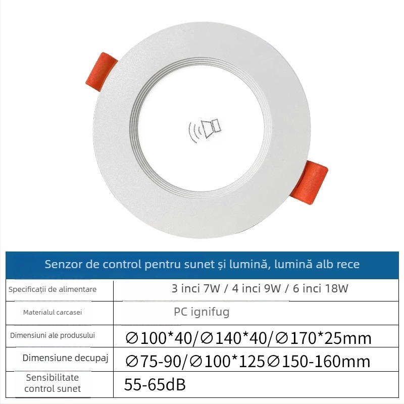 Downlight LED încorporat cu senzor radar de mișcare, instalare ascunsă, control inteligent, 6–10W, 220V