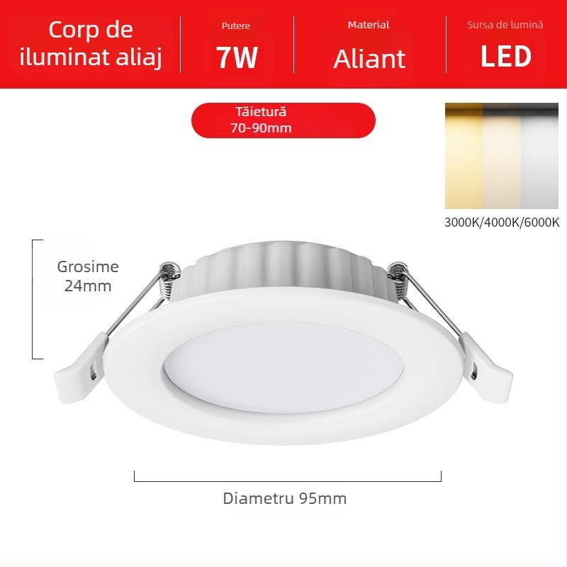 Downlight LED cu montaj încastrat, 12W, 220V, 3000K/4000K/6000K