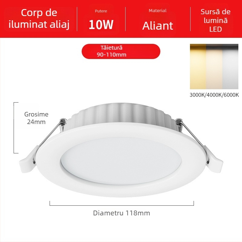 Downlight LED cu montaj încastrat, 12W, 220V, 3000K/4000K/6000K