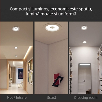 Downlight LED cu senzor de corp, radar IR și control vocal, montaj ascuns, 220V, perle LED 2835 x10, 6500K