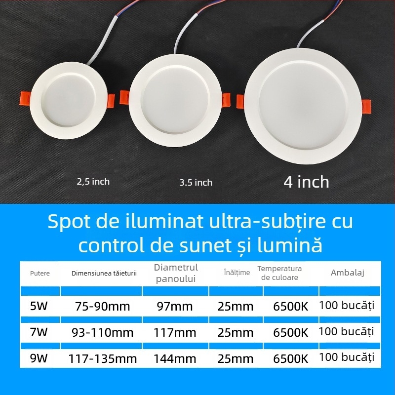 Downlight LED cu senzor de corp, radar IR și control vocal, montaj ascuns, 220V, perle LED 2835 x10, 6500K
