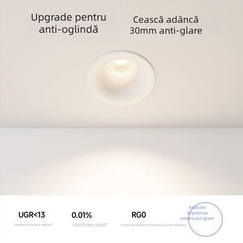 Downlight LED fără ramă, profil arc curbat, încastrat, COB LED, 220V, carcasă din aluminiu, deschidere 75 mm, 82 mm dimensiune totală, 3000–6000K