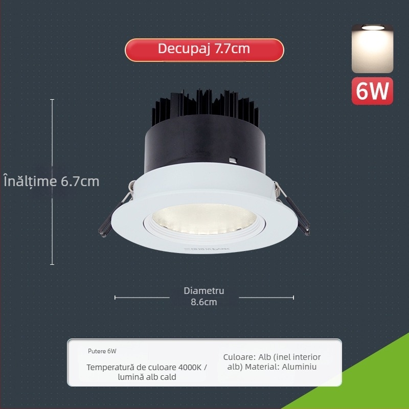 Spot COB LED încorporat, iluminat de tavan din aluminiu, fascicul reglabil, CRI 80–89, 220V, Trio Aurora