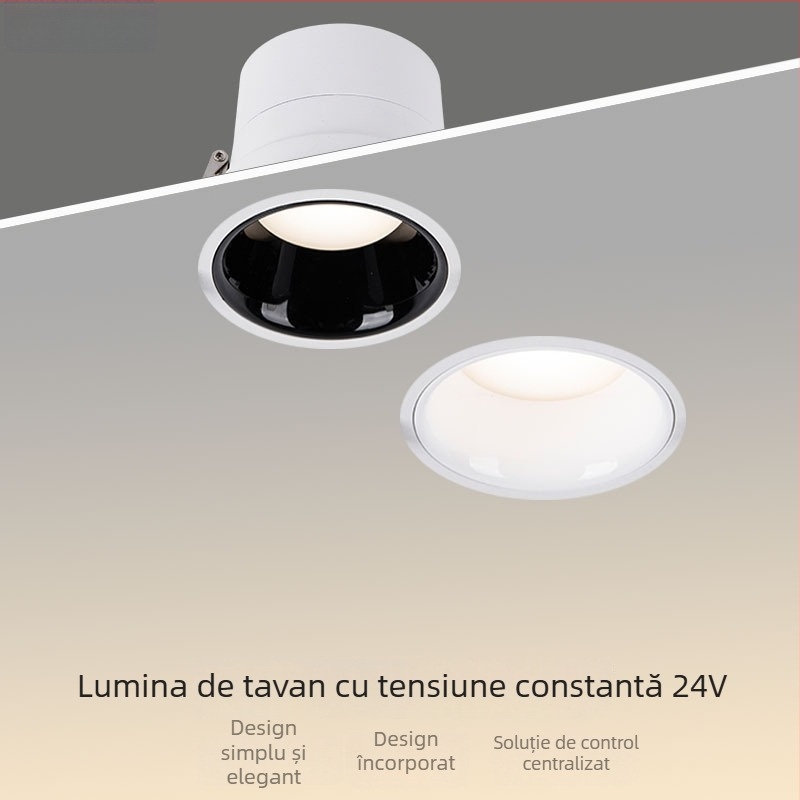 Downlight LED COB încastrat, 24V, 3000–6000K, CRI ≥90, montaj ascuns