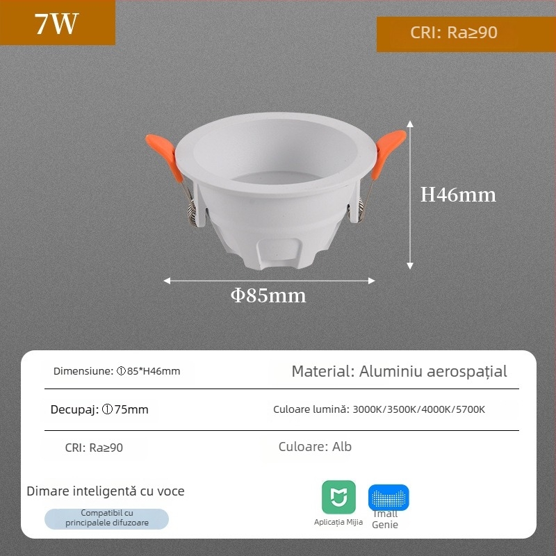 Downlight cu LED COB, montaj încastrat, 220V, CRI ≥90, 3000K/3500K/4000K/5700K