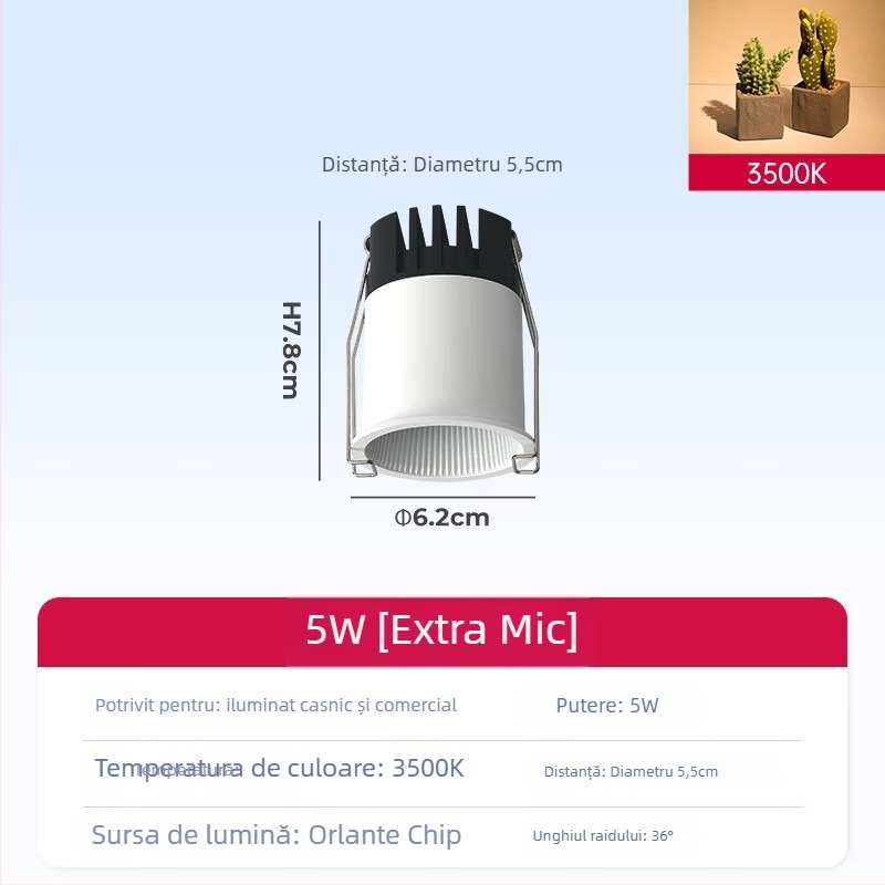 Spot COB încastrat pentru tavanul sufrageriei, carcasă din aluminiu, 220V, CRI ≥95, întrerupător cu buton