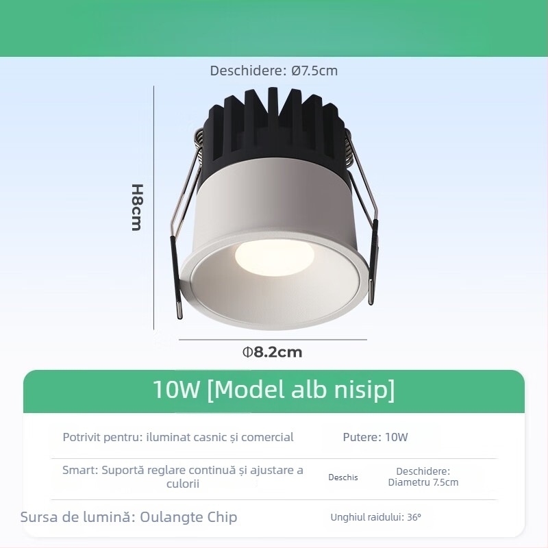 Spot COB încastrat pentru tavanul sufrageriei, carcasă din aluminiu, 220V, CRI ≥95, întrerupător cu buton