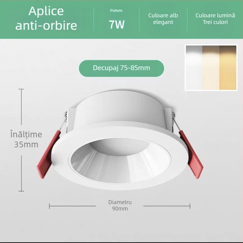 Downlight LED cu temperatură de culoare reglabilă, CRI ≥ 90, 111–240V