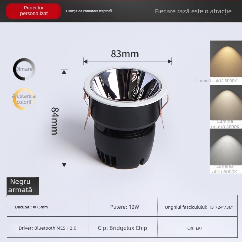 Proiector LED tubular cu protecție pentru ochi și Bluetooth inteligent MESH2.0, COB încorporat, 220V, CRI ≥95, carcasă de aluminiu