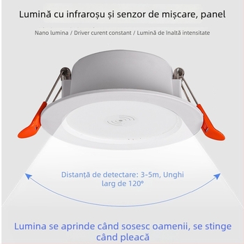 Downlight LED cu senzor radar inteligent de mișcare și control al luminii - sursă LED, tensiune ≤36V, CRI 80–89, montaj ascuns