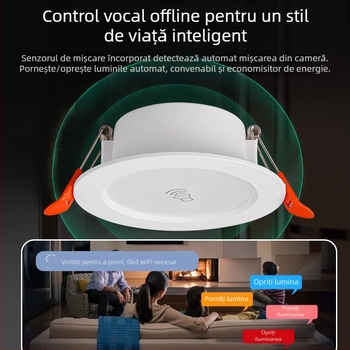 Downlight LED cu senzor radar inteligent de mișcare și control al luminii - sursă LED, tensiune ≤36V, CRI 80–89, montaj ascuns