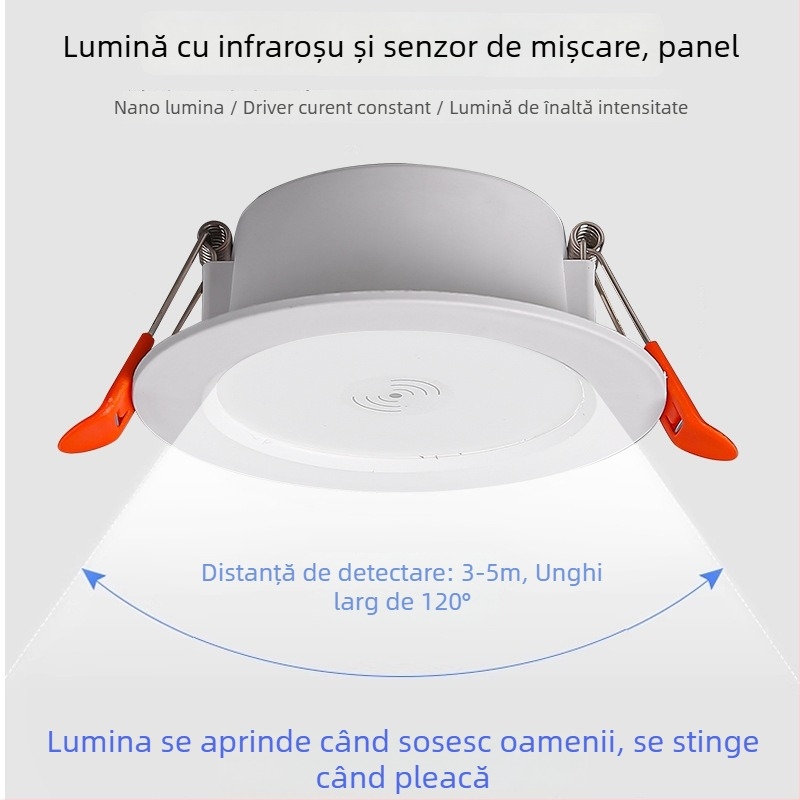 Downlight LED cu senzor radar inteligent de mișcare și control al luminii - sursă LED, tensiune ≤36V, CRI 80–89, montaj ascuns