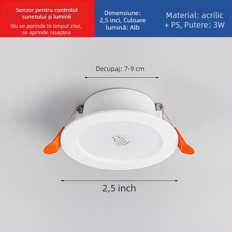 Downlight LED cu senzor radar inteligent de mișcare și control al luminii - sursă LED, tensiune ≤36V, CRI 80–89, montaj ascuns