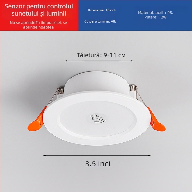 Downlight LED cu senzor radar inteligent de mișcare și control al luminii - sursă LED, tensiune ≤36V, CRI 80–89, montaj ascuns