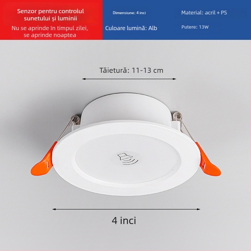 Downlight LED cu senzor radar inteligent de mișcare și control al luminii - sursă LED, tensiune ≤36V, CRI 80–89, montaj ascuns