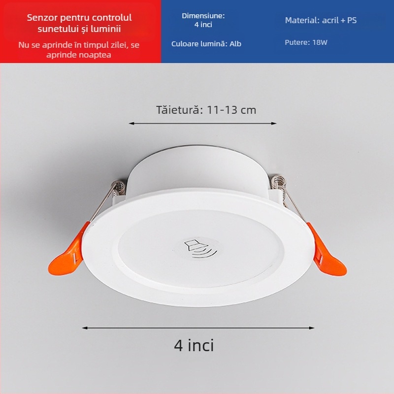 Downlight LED cu senzor radar inteligent de mișcare și control al luminii - sursă LED, tensiune ≤36V, CRI 80–89, montaj ascuns