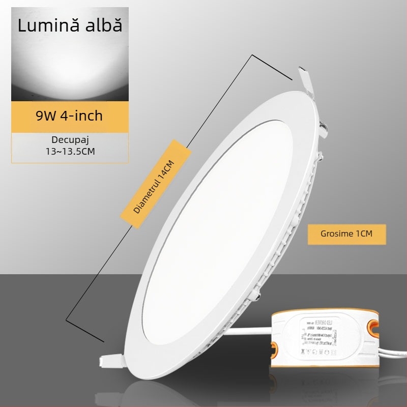 Spot LED ultra-subțire, încastrat în plafon, carcasă din aluminiu, 220V, 6500K, durată de viață 30.000 h