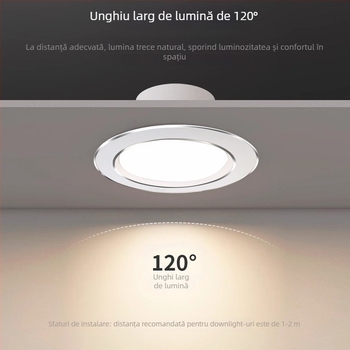 Spot LED pentru plafon – carcasă din aluminiu ultra-subțire, montaj încastrat, 6500K lumină de zi, 220V, CRI 70–79