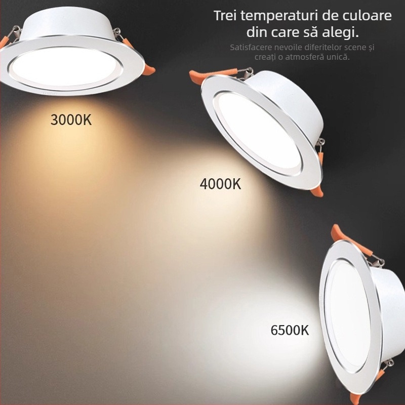Spot LED pentru plafon – carcasă din aluminiu ultra-subțire, montaj încastrat, 6500K lumină de zi, 220V, CRI 70–79