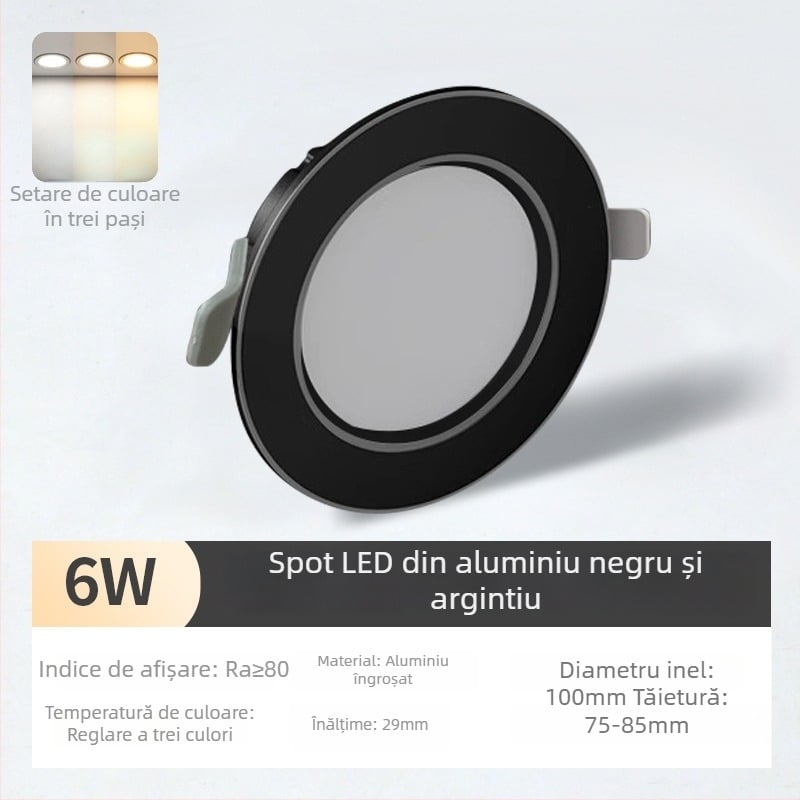 Spot LED pentru plafon – carcasă din aluminiu ultra-subțire, montaj încastrat, 6500K lumină de zi, 220V, CRI 70–79