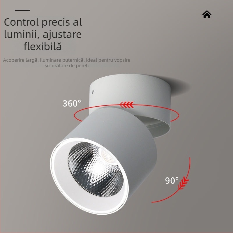 Spot LED montat pe suprafață, cu cap pliabil și rotativ, 220V, carcasă din aluminiu