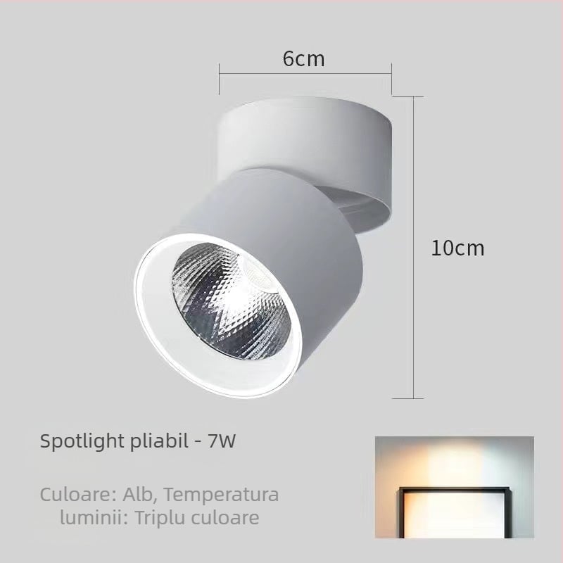Spot LED montat pe suprafață, cu cap pliabil și rotativ, 220V, carcasă din aluminiu